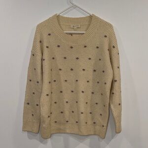 LOFT Cream Sweater with Purple Polka Dots